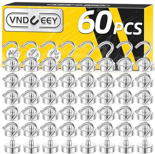 VNDUEEY Magnethaken, stark, 11,3 kg, strapazierfähig, Metall-Magnethaken zum Aufhängen, Magnethaken für Kreuzfahrt, Küche, Garage, Klassenzimmer und Büro, 60 Stück