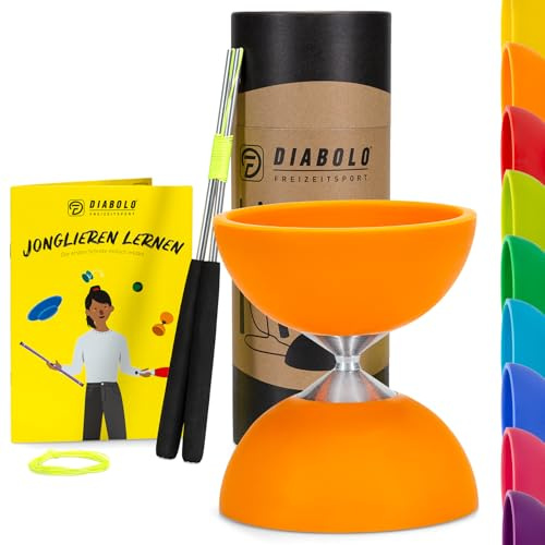 Diabolo Freizeitsport Jonglier-Set Basic (orange) - Diabolo mit Aluminium-Handsticks, Ersatzschnur, Anleitung. Perfekt für Kinder, Einsteiger & Anfänger