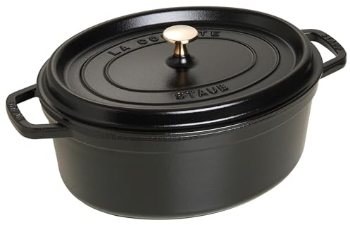 STAUB Cocotte, Gusseisen Bräter mit Deckel, 33 cm, 6,7 L, Oval, Alle Herdarten inkl Induktion, Made in France, Schwarz