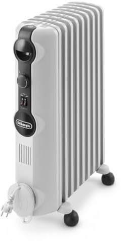 De'Longhi Radia S – Ölheizer für Räume bis 60m³, Elektroheizung mit Sicherheitsthermostat, 9 Rippen, Individuelle Heizung mit Frostschutz, Tragbar, 2000W, Weiß (TRRS0920)