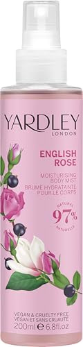 Yardley London Englisch Rose Duft Mist 200 ml | Rose Body Fragrance with Notes of Citrus and Magnolia, Moisturising Body Mist with Vitamin E, For Women
