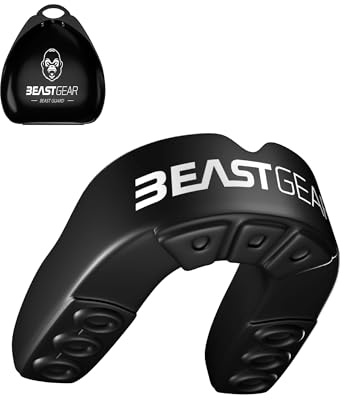 Beast Gear Mundschutz/Zahnschutz - Für Boxen, MMA, Rugby, Kickboxen, Judo, Karate, Hockey & Kampfsport, Sportmundschutz mit Praktischer Aufbewahrungsbox, Schützt Zähne, Zahnfleisch & Kiefer,Schwarz