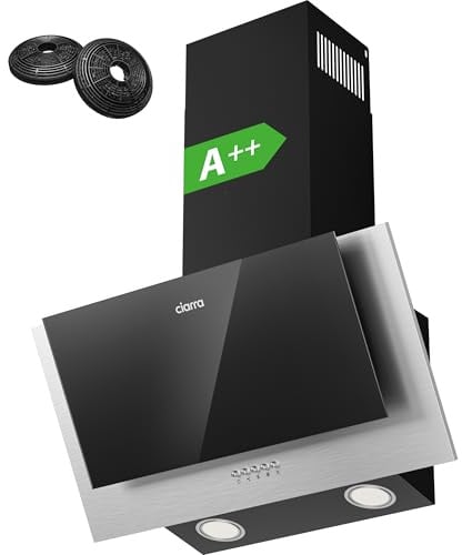 CIARRA CBCB6736C A++ Dunstabzugshaube 60 cm Umluft Kopffreie Schräghaube 350 m³/h mit CBCF002X2 Aktivkohlefilter Abluft 3 Stufen Wandmontage Wandhauben Abzugshaube Schwarz
