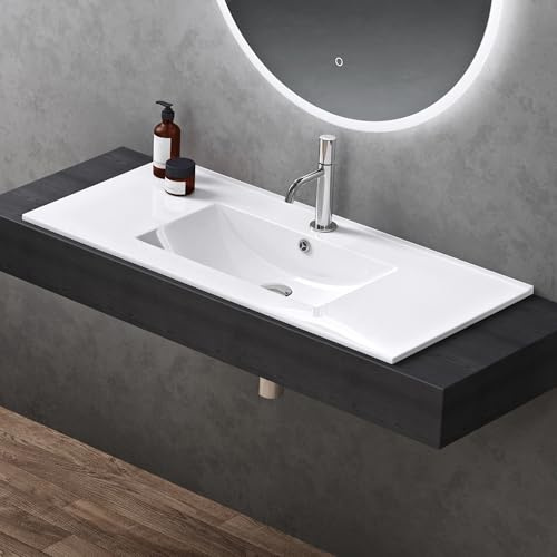 doporro Waschbecken Einbauwaschbecken 101x47x18cm Weiß aus Keramik inkl. Nano-Beschichtung Rechteckig Brüssel912
