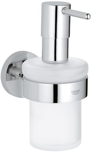 GROHE Essentials, Seifenspender für das Bad (mit Halter, verdeckte Befestigung, pflegeleicht, langlebig), Chrom, 40448001