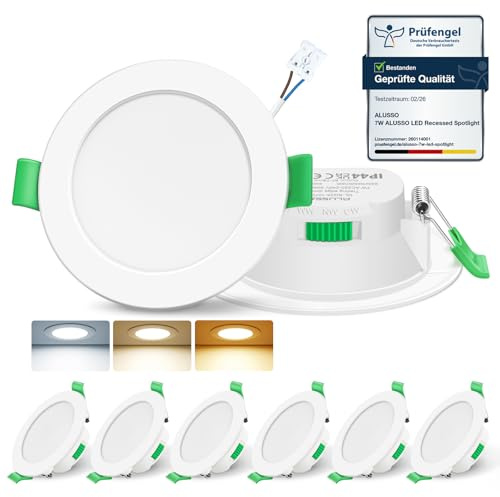 ALUSSO LED Einbaustrahler 230V 7W Dimmbar 68mm, IP44 Einbauleuchten Für Badezimmer Küche, 3000K/4000K/6500K Einbauspots, Rund Weiss 6er Set