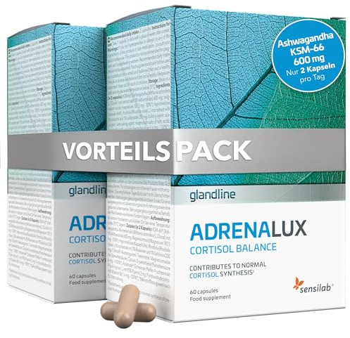 Sensilab AdrenaLux. Ashwagandha 600 mg, Rhodiola Rosea, Magnesium, Vitamin | Normale Muskelfunktion und normaler Energiestoffwechsel. Nur 2 Kapseln täglich, 120 Kapseln mit Vitamin B6 und B5.