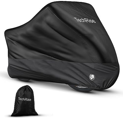 TechRise Fahrradabdeckung für 2-3 Fahrräder, Fahrradschutzhülle Wasserdichte aus 210D Oxford, Fahrradgarage mit SchlossLöchern & Beutel 220x110x95 CM, Fahrrad/Roller/Motorrad Abdeckplane (Schwarz)