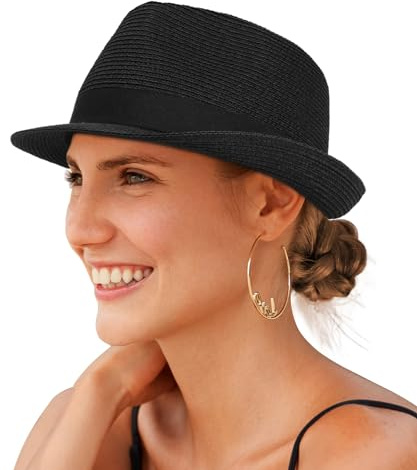 Creekstone Sonnenhüte für Damen Fedora & Trilby-Hüte für Herren Sommer Strohhut (DE/NL/SE/PL, Alphanumerisch, M, SCHWARZ)