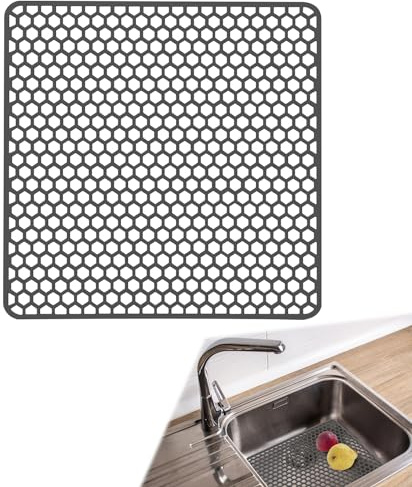 Silikon SpüLbeckeneinlage, Zusammenklappbar rutschfeste SpüLbeckenmatte Silikon 34.5x34.5 cm, Matte füR SpüLbecken, HitzebestäNdig KüChen-Abtropfuntersetzer Schutzeinlage, Sink Mat füR SpüLe
