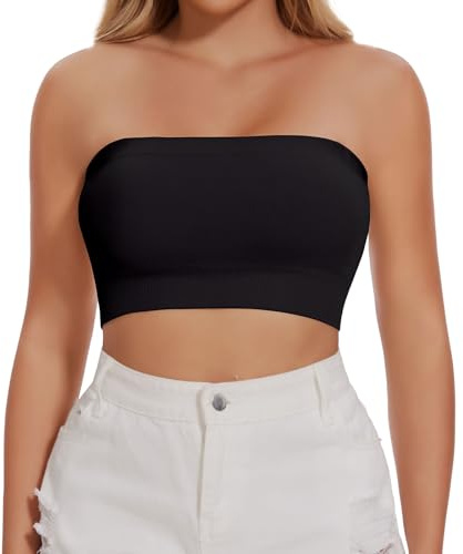 Joyshaper Damen Nahtlos Bandeau BH Trägerloser ohne Bügel Bra Tube Top Push Up Schulterfrei Crop Top Oberteil Schwarz,M