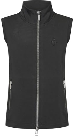 Imperial Riding IRH Cybil Kinder Bodywarmer Reitweste ärmellos mit Zwei-Wege-Reißverschluss Strassdetails Stickerei Reißverschlusstaschen Stehkragen leicht 4-Wege-Stretch, Schwarz, 140