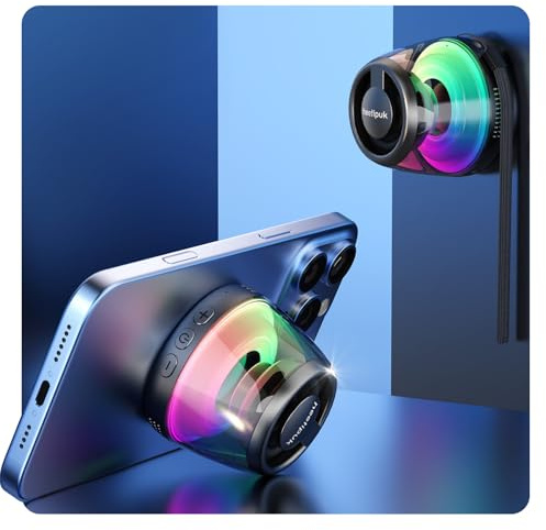 heetipuk Magnetischer Bluetooth Lautsprecher, Tragbarer Mini Bluetooth Speaker mit Handyhalterung, 7 Stunden Spielzeit, 5W Innenmagnet-Lautsprecher, TWS, RGB-Beleuchtung, Magnetring und Trageband