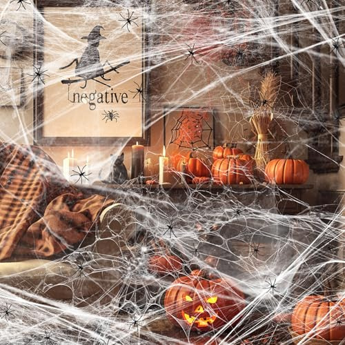 YORFULL Halloween Deko Spinnennetz, 200g Spinnennetz mit 30 Plastikspinnen, Dehnbares Spinnennetz für Halloween Dekorationen Innen und Outdoor, Spukhaus Deko, Garten Horror deko, Partyzubehör