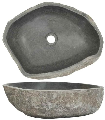 vidaXL Badezimmer-Waschbecken, 45–53x34–41x15 cm, Naturstein, Oval, Waschschale, Toilettenbecken, dekoratives handgefertigtes Steinbecken, Waschtisch, natürliche Struktur