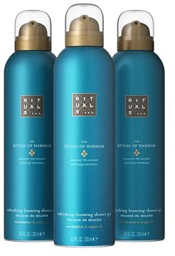 RITUALS The Ritual of Hammam Vorteilspack mit 3 x Duschschaum – Duschgel mit Eukalyptus und Arganöl – revitalisierender und erfrischender Duft – Value Pack 3 x 200 ml