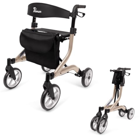Parvum SuperLight Rollator faltbar und leicht mit Sitz, 5,1kg - Champagner