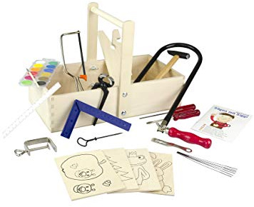 Pebaro 432S Laubsägeset in Holzschreinerkiste mit Arbeitsplatte, 27 Teile, komplettes Set, Holzkasten, Stahlwerkzeuge, Laubsägebogen made in Germany, Basteln mit Holz, Geschenkidee für Kinder