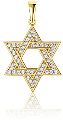14 Karat 585 Gold Davidstern Mit Zirkonia Anhänger Gelbgold Unisex