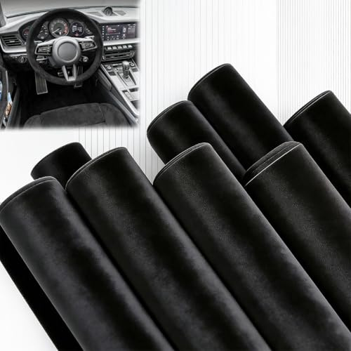 Vunanvu Mikrofaserstoff Selbstklebend für Cockpit 150 x 40cm Leder Folie Auto Dachhimmel Stoff Selbstklebend Schwarzer Velourstoff für Auto Innenausstattung Türverkleidung Wildleder Selbstklebend Film