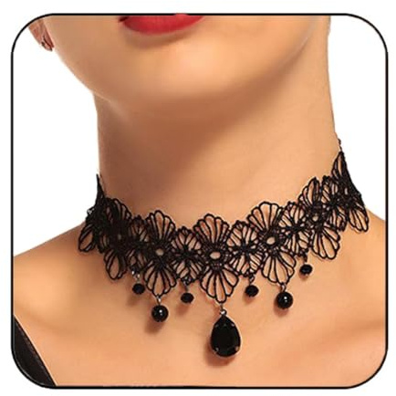 Handcess Schwarze Spitze Choker Halskette Kristall Anhänger Halsketten Gothic hohl Blume Choker Schmuck Zubehör für Frauen und Mädchen