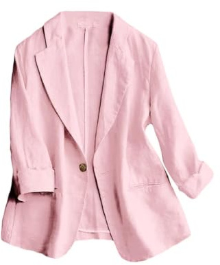 IDEALSANXUN Damen-Leinenblazer mit 3/4-Ärmeln, leichter Blazer für Frühling und Sommer
