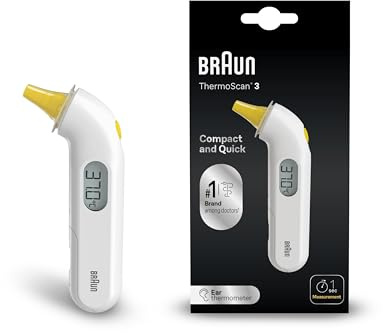 Braun ThermoScan 3 Ohrthermometer | Schnelle 1-Sekunden-Messung | Akustische Fieberanzeige | Digitaldisplay | Baby- und kleinkindfreundlich | Die #1 Marke bei Ärzten(1) | IRT3030WE