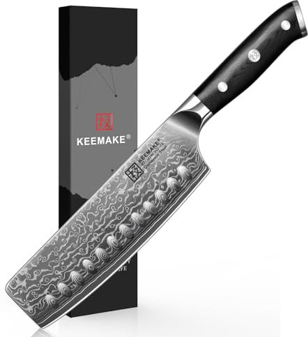 KEEMAKE Nakiri Messer Damastmesser, Küchenmesser 16,5 cm Messerklinge, 67 Lagen Damaststahl Kochmesser und Profi Messer mit G10 Griff, ultrascharf