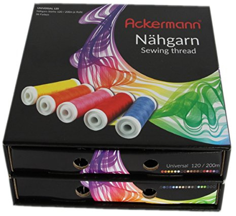 36 Farben x 200m ACKERMANN UNIVERSAL 120 NÄHGARN (Allesnäher) in handlicher Box. ACKERMANN UNIVERSAL 120 Nähgarn-Box. Nähgarnsortiment, Nähgarn-Set, Nähgarne, Nähgarn-Sortiment-Set, Qualitätsgarn