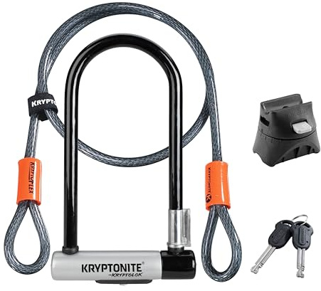 Kryptonite Kryptolock Standard Bügelschloss aus gehärtetem Stahl mit flexiblem Kabel und Flexframe-Halterung, Sicherheitslevel 6/10, für Fahrräder, E-Bikes & Scooter, 1,66 kg, 10,2 x 22,9 cm
