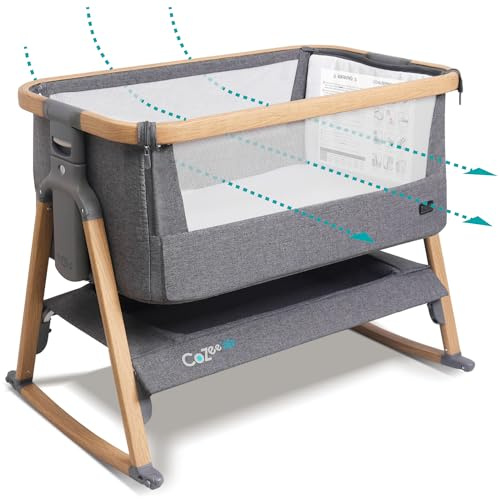 Tutti Bambini CoZee® Air Beistellbett Baby - 2-in-1 Baby Bett & Reisebett mit Matratze, Babywiege mit Rollen - Prüfengel Geprüfte Qualität - Atmungsaktiv, 6 Höhenstufen (Eiche & Anthrazit)