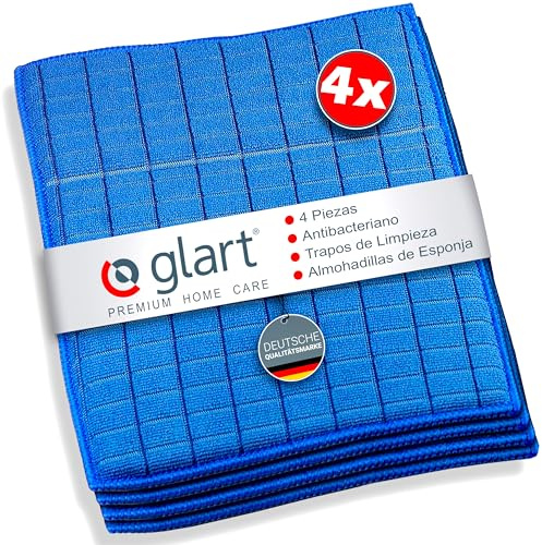 Glart 4 Stück antibakterielle Spültücher Schwammpads Mikrofasertücher 17x23 cm blau für Küche Abwasch Bad WC, statt Baumwolle oder einfacher Putztücher