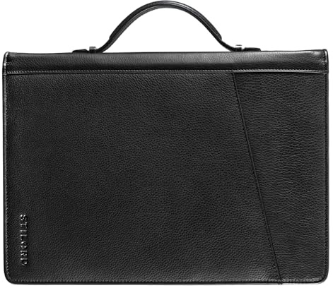 STILORD Kelton Businessmappe Leder Schreibmappe Aktenmappe DIN A4 Dokumentenmappe für MacBook und iPad Ledermappe Vintage Konferenzmappe mit Griff Farbe:schwarz