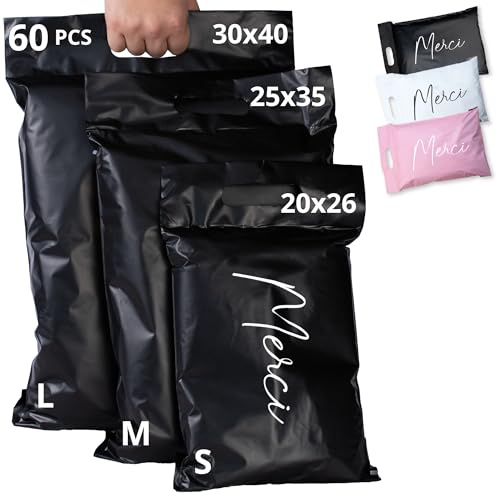 EMBALLAX - 60 Versandtaschen Warensendung - 3 Größen S/M/L - UNDURCHSICHTIG/WIDERSTANDSFÄHIG/WASSERDICHT - Versandtüten für Kleidung - Umschlag für Kartons - Versandbeutel - Versandtasche - Danke