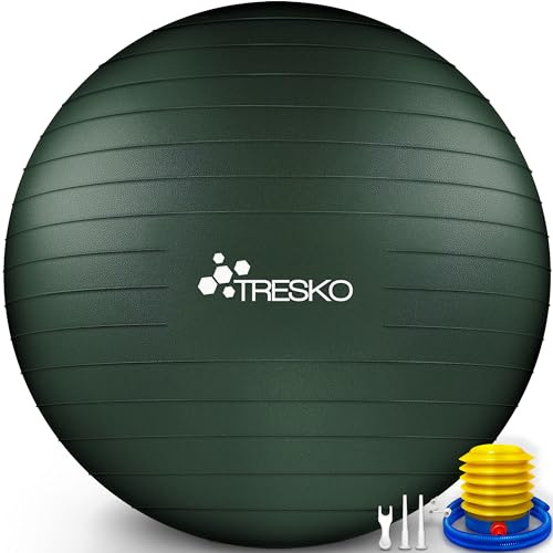 TRESKO® Gymnastikball BPA-Frei inkl. Luftpumpe | Ergonomischer Sitzball | Pilates Ball für Fitness, Yoga, Gymnastik, Schwangerschaft, Rückenschmerzen | Yogaball Pezziball Sitzball Anti-Burst 300 kg