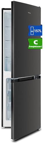 CHIQ Kühl-Gefrierkombination 157L(109L/48L), EEK C,121 kWh/Jahr| 144 cm H, 50cm B, Verstellbare Tür| 4-Sterne Gefrieren, 39dB, Kühlschrank mit Gefrierfach Schwarz, LED-Licht, CBM157LC