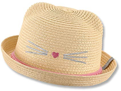 Sterntaler Strohhut Katze - verspielter Sonnenhut mit Katzengesicht - UV-Schutz 50+ Sommerhut - Mädchen Strandkappe - Baby und Kinder Kopfbedeckung - sand, Größe 51