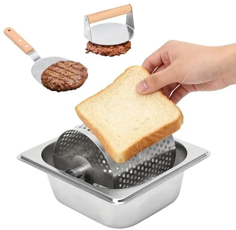 Butterroller Werkzeug Set mit 14 cm Burgerpresse & Grillspatel, 1L Butterspender für gleichmäßiges Verstreichen von geschmolzener Butter auf Brot