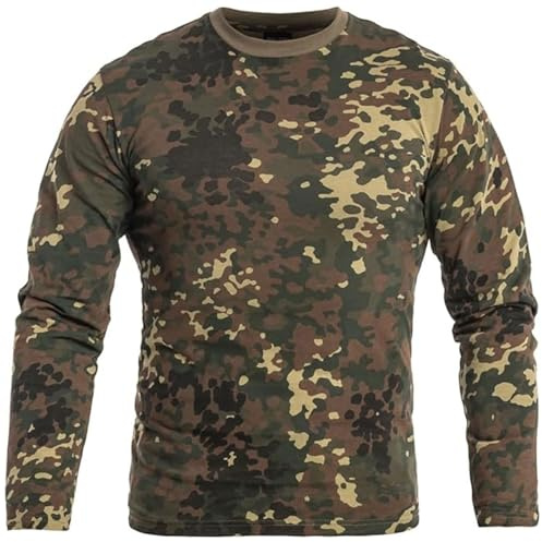Mil-Tec Herren Langarmshirt • 100% Baumwolle Camouflage Shirt • Taktisches Longsleeve mit Rundhals • Gr. XXL • Flecktarn