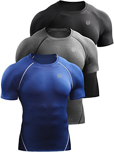 Neleus Herren Workout Athletic Kompressionsshirt 3er Pack
