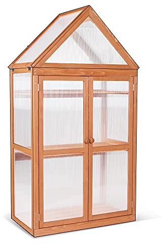 MCombo 3 Etage Gewächshaus Aufzuchtschrank Treibhaus Pflanzenhaus Tomatenhaus höhenverstellbar aufklappbar 0800, aus Holz und Polycarbonat