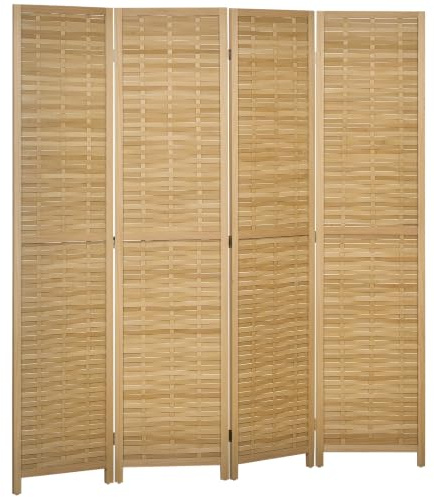 HOMCOM Paravent 4-teilig 160 x 170 cm Faltbar Raumteiler, Natur | Trennwand aus Bambus, Sichtschutz, Raumtrenner Stellwand, Wohnzimmer, Schlafzimmer