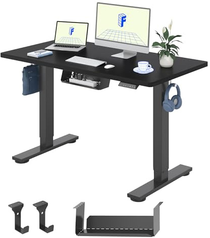 FlexiSpot Höhenverstellbarer Schreibtisch Basic–Mit Kabelmanagement,Haken und EINTEILIGER Tischplatte,Ergonomischer Homeoffice-Tisch,Bürotisch (100x60cm, Schwarz)