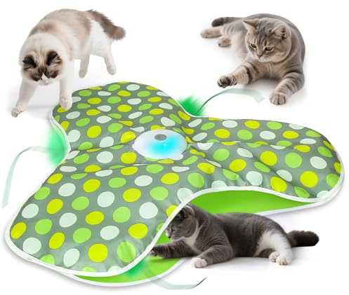 FUGODIWI Interaktives Katzenspielzeug Selbstbeschäftigung, Katzenspielzeug Elektrisch, Intelligenzspielzeug für Katzen mit Abnehmbaren Federn, Automatisches Mäusefangspiel, USB-Aufladung