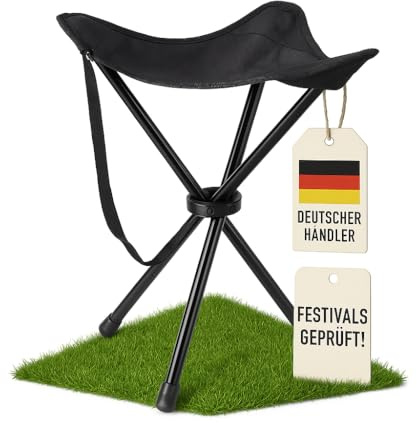 Dreibeinhocker faltbar 550g ultraleichter Camping-Hocker, 3-Bein Klapphocker, 40cm Höhe, 30cm Sitzfläche bis 100kg belastbar, tragbarer Festival Sitz für Messen, Festivals & Outdoor Wanderung