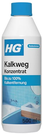 HG Kalkweg Konzentrat 500 ml, Kalkreiniger für das Badezimmer, entfernt Flecken und Ablagerungen von Duschköpfen, Wasserhähnen, Badewannen und Ablagen (500 ml) - 100050105