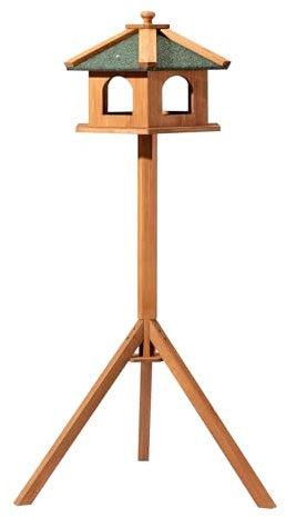 Toboli Vogelfutterhaus 115 cm mit Dreifuß, Vogelhaus aus Holz, wetterfestes Vogelfutterhäuschen mit Ständer, Futterhäuschen für Vögel