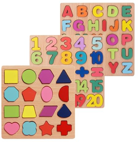 Holzpuzzle Kinder, Steckpuzzle Montessori Puzzle, Holz Greifpuzzle Puzzle - Zahlen Buchstaben Grafiken ab 3+ Jahre Kinder Spielzeug für Frühes Lernen Bildungsspiele