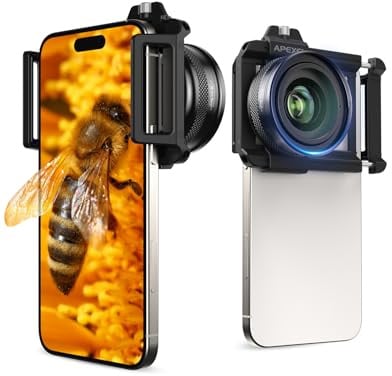 APEXEL ZM100 Handy Makroobjektiv F1.05 mit Handyclip, Maximale Vergrößerung 20X, Smartphone Kamera Makroobjektiv passend für iPhone17/16/15, Samsung, Google Pixel und weitere Smartphones