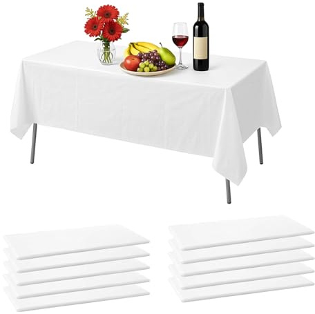 Einweg Tischdecke Weiß 10 Stück Kunststoff Tischdecke 137 x 274 cm Einwegtischdecken Weihnachten Wasserdicht Rechteckig Tischdecken Wasserfeste Tischdecken für Geburtstag Party Hochzeit Weihnachten
